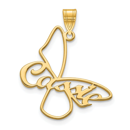 14K Yellow Gold Small Butterfly With Name Pendant