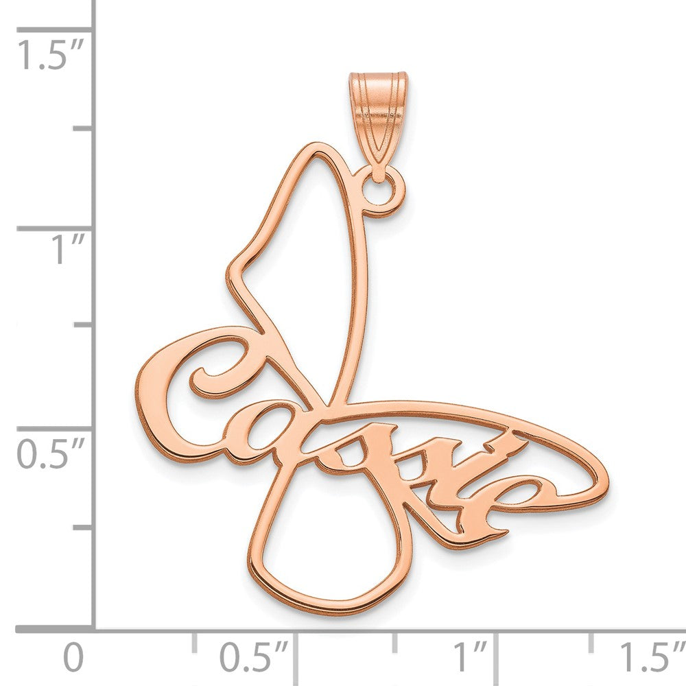 14K Rose Gold Large Butterfly With Name Pendant