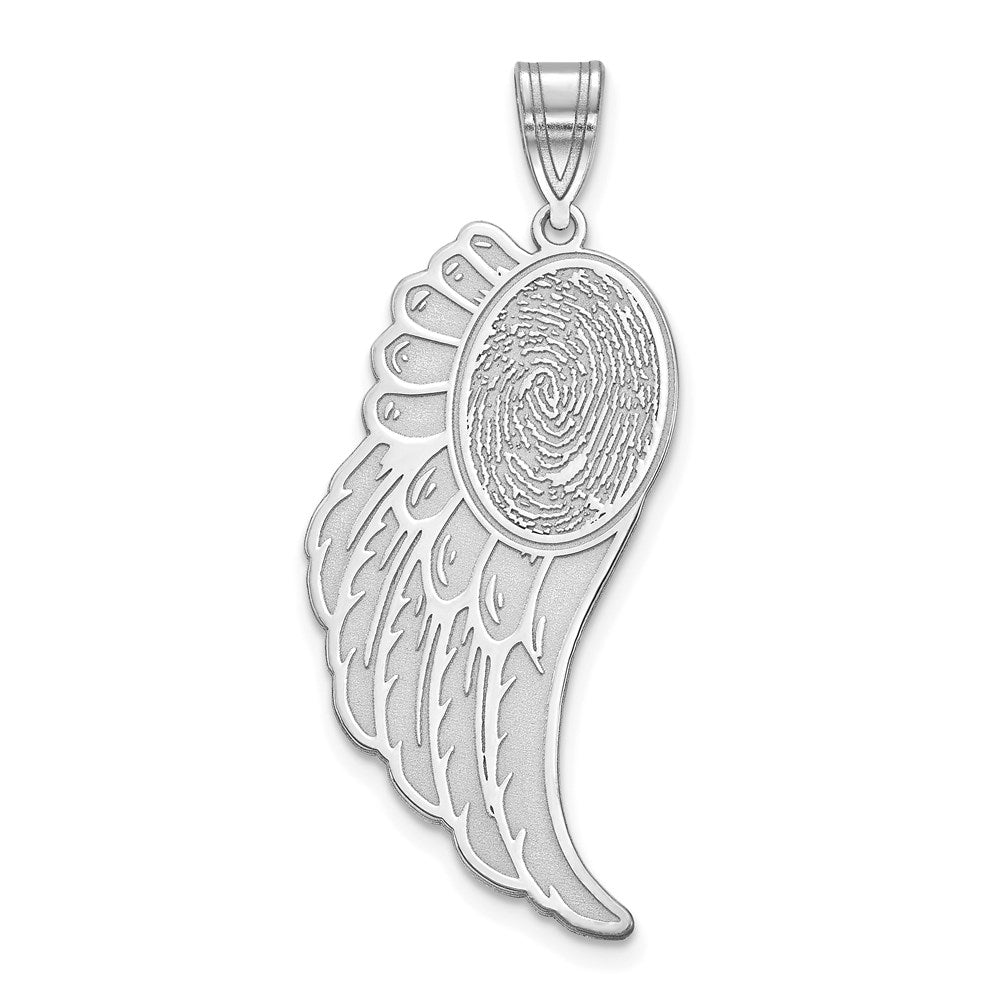 14K White Gold Angel Wing Fingerprint Pendant