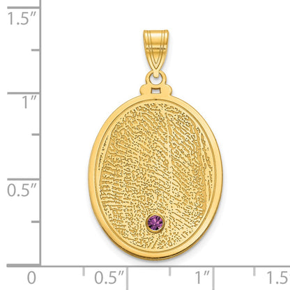 14K Yellow Gold 14Ky Oval Fingerprint W/ Bezel Birthstone Pendant