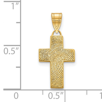14K Yellow Gold Small Cross Fingerprint Pendant