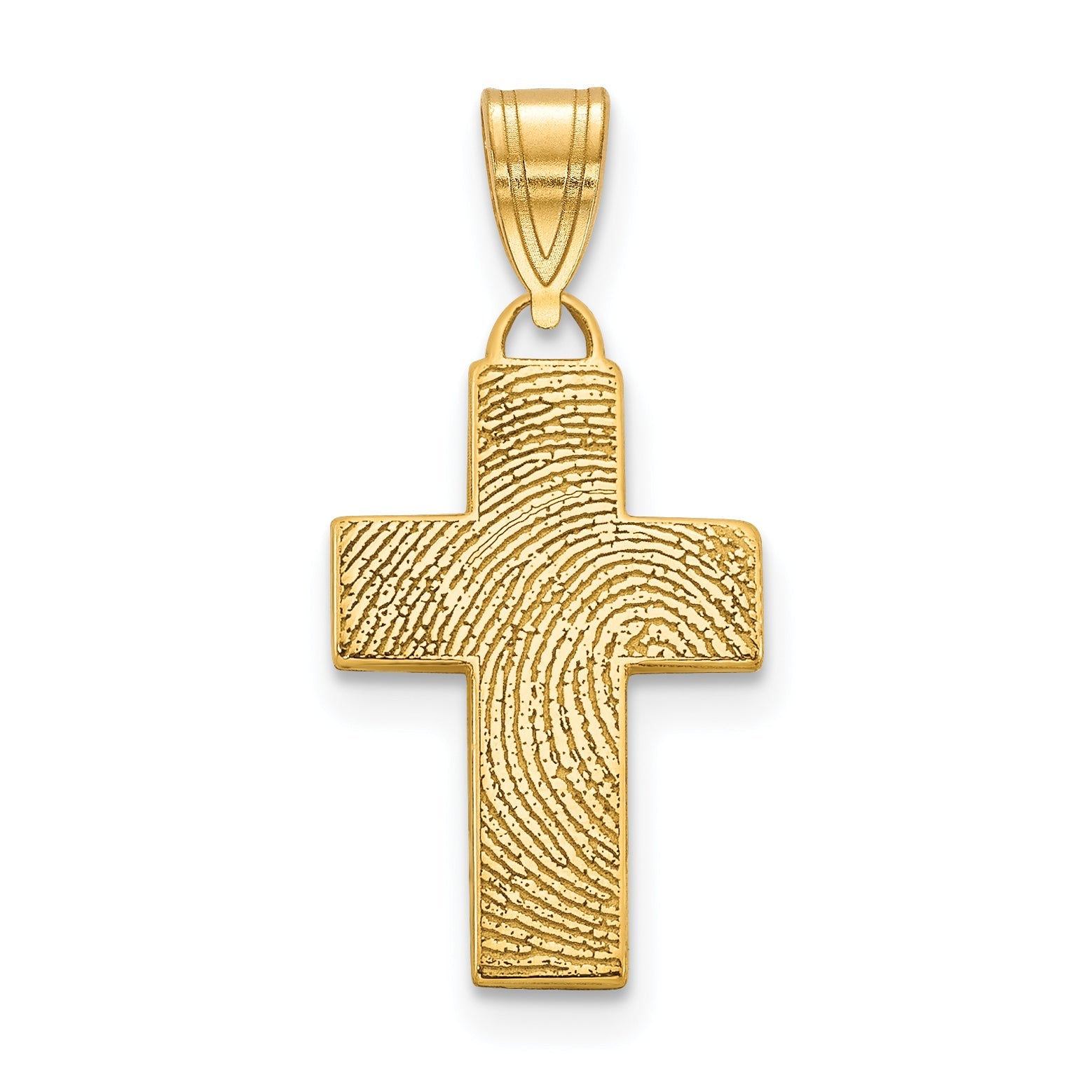 14K Yellow Gold Small Cross Fingerprint Pendant