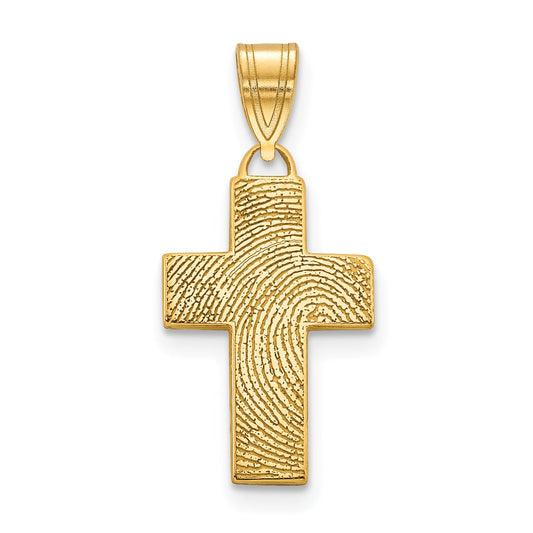 14K Yellow Gold Small Cross Fingerprint Pendant