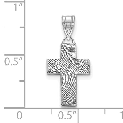 14K White Gold Small Cross Fingerprint Pendant