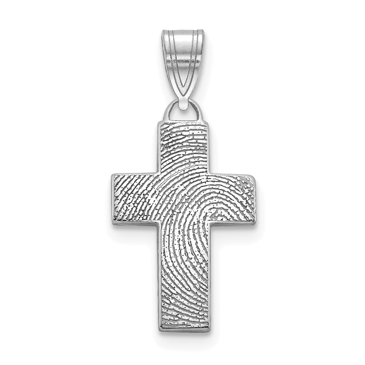 14K White Gold Small Cross Fingerprint Pendant