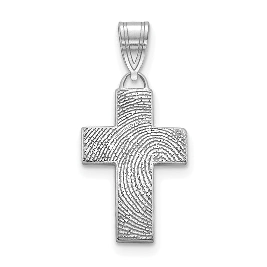 14K White Gold Small Cross Fingerprint Pendant