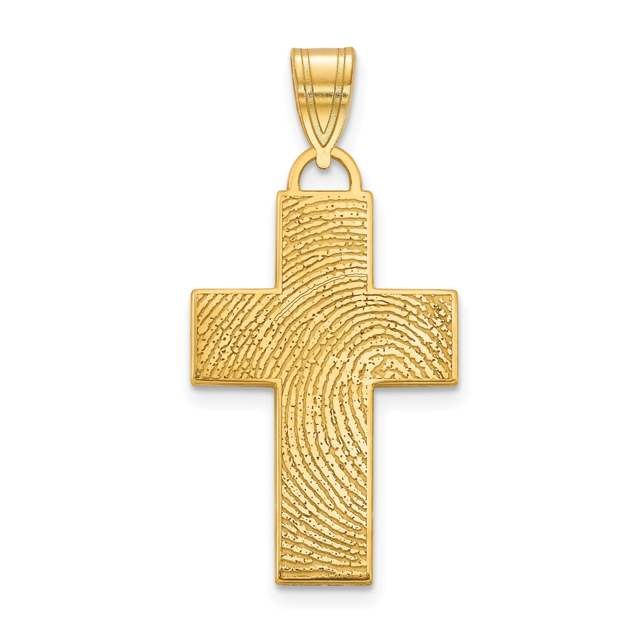14K Yellow Gold Large Cross Fingerprint Pendant