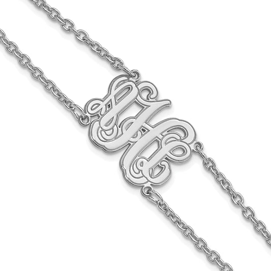 Sterling Silver Rhod Plated Double Chain Etched Monogram Bracelet