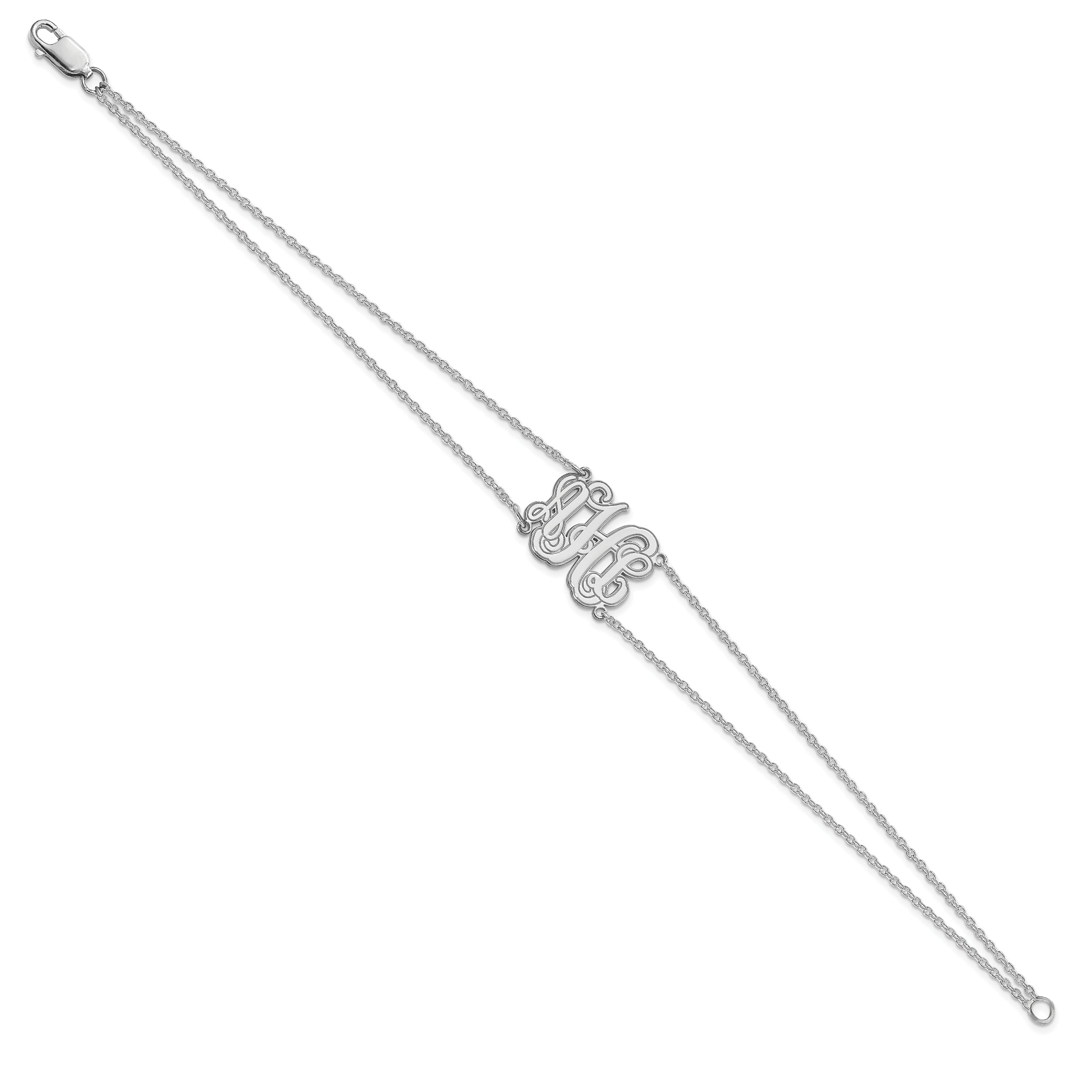 14K White Gold Double Chain Etched Monogram Bracelet