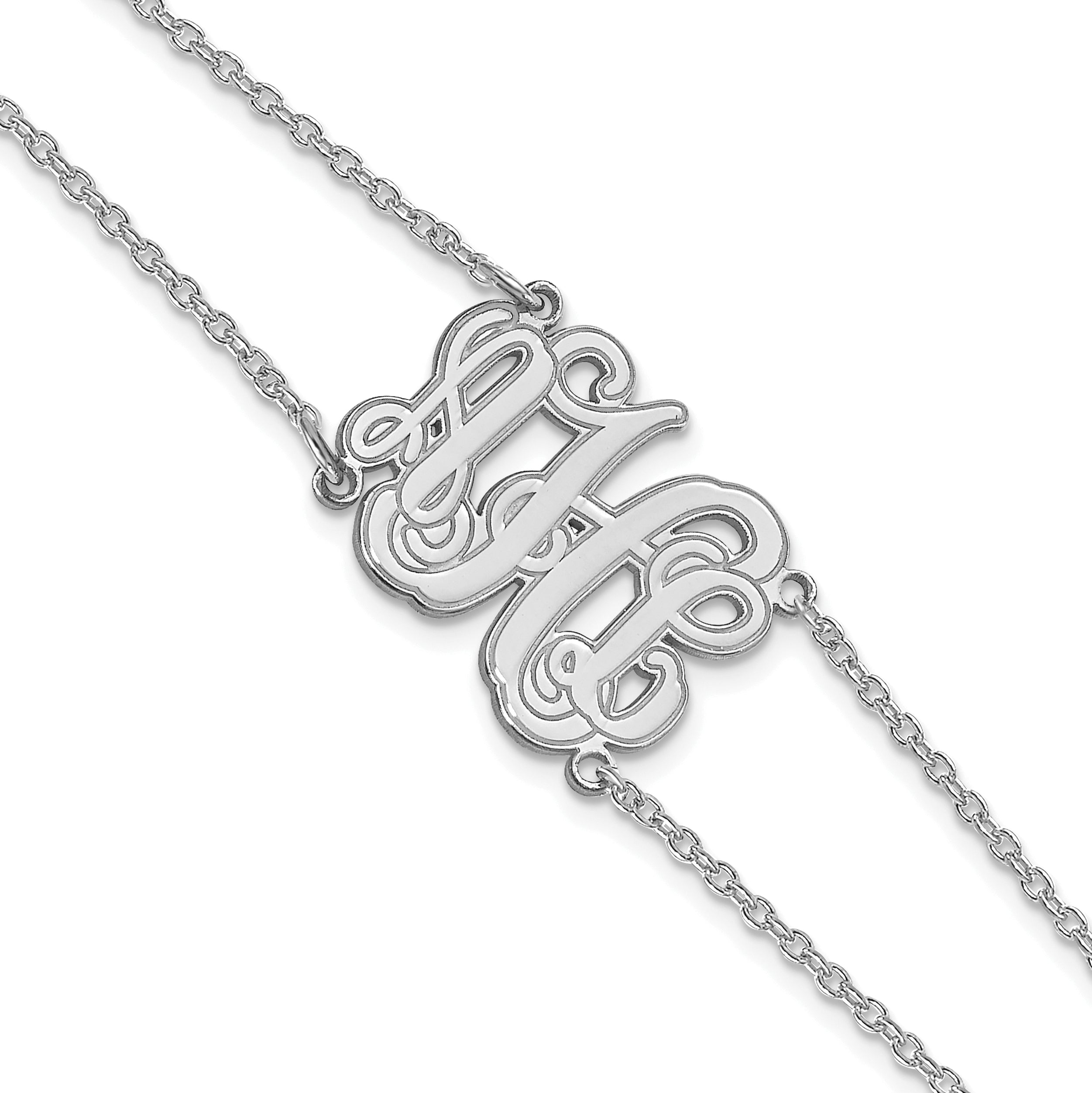 14K White Gold Double Chain Etched Monogram Bracelet