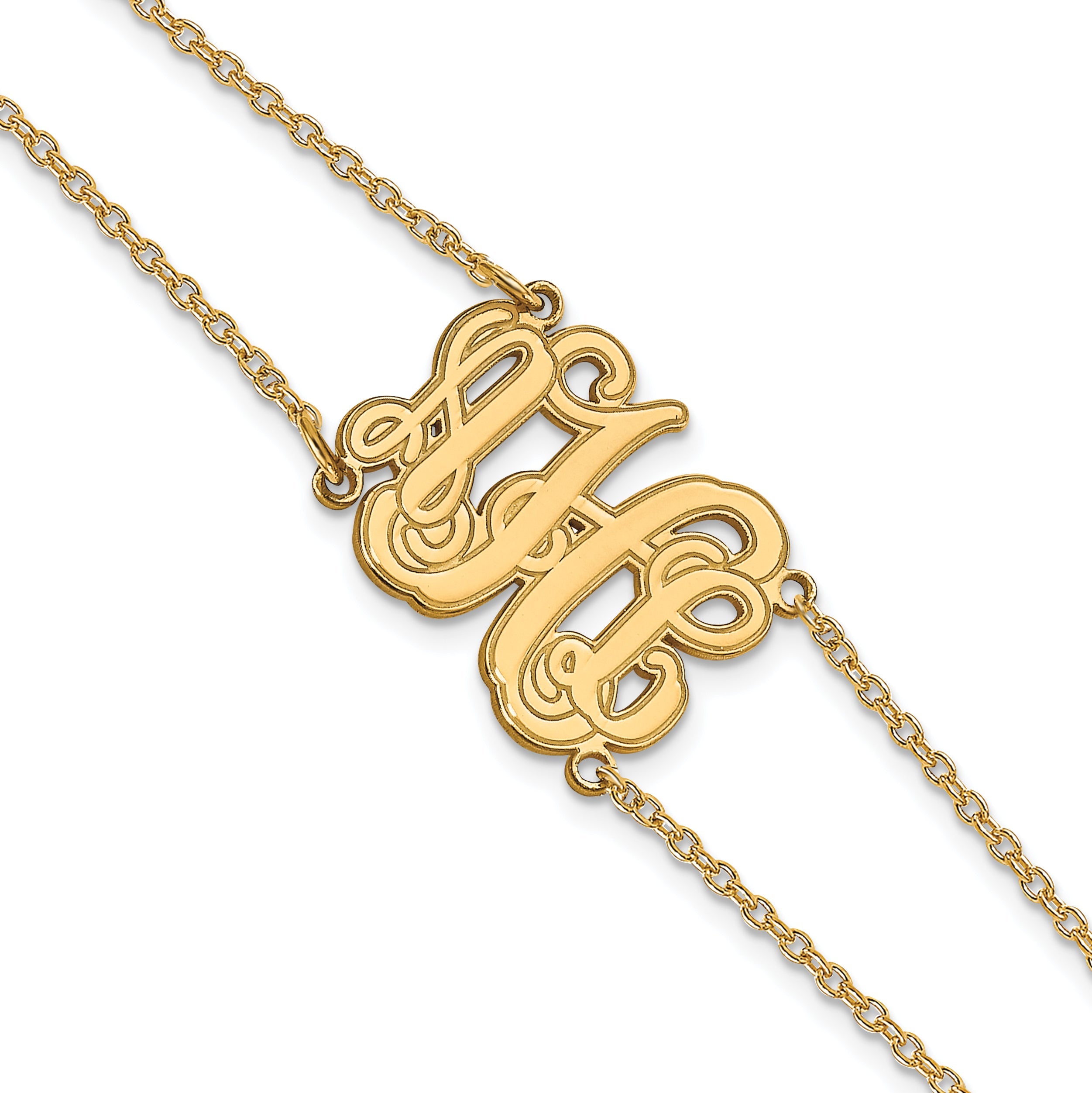 14K Yellow Gold Double Chain Etched Monogram Bracelet
