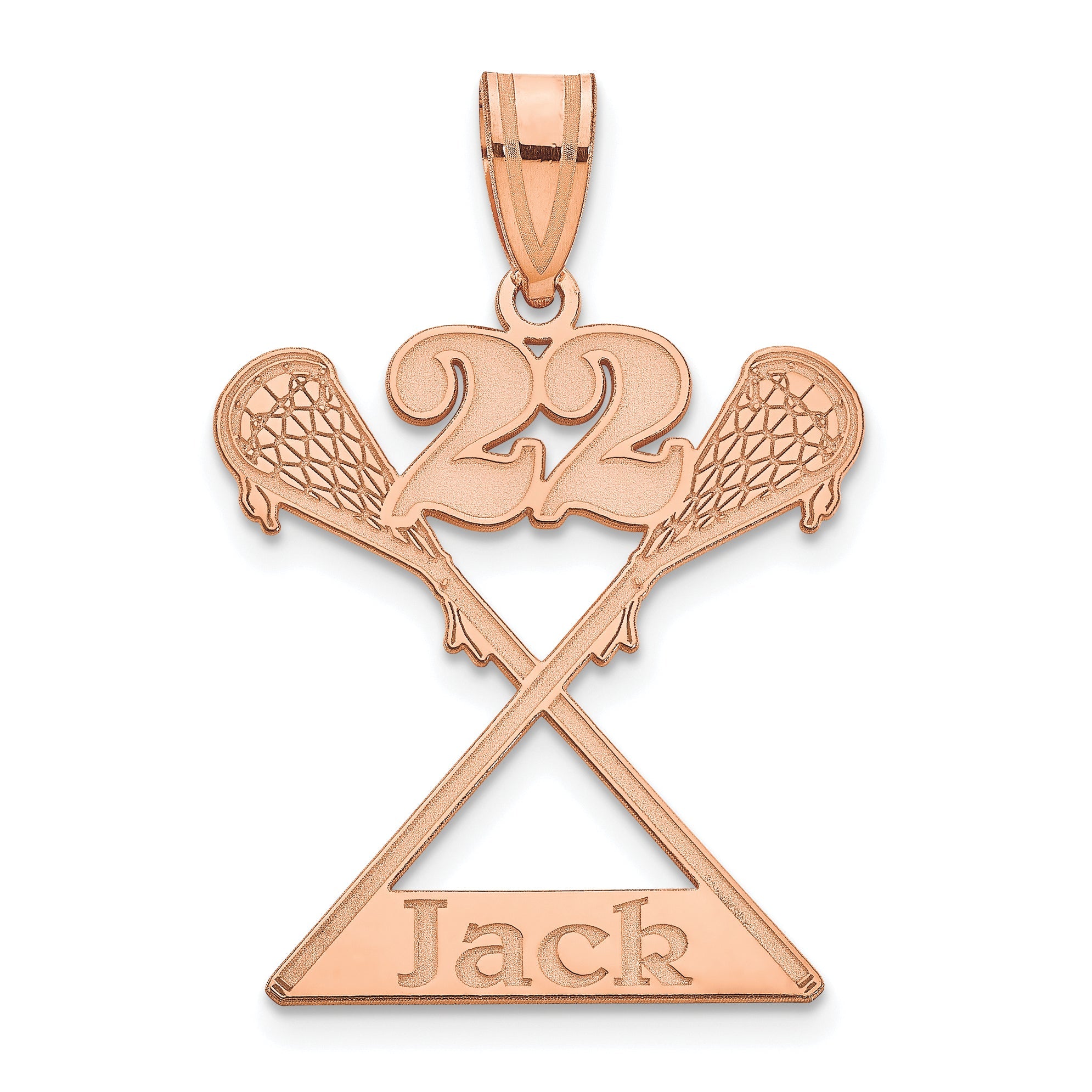 14K Rose Gold Personalized Lacrosse Pendant