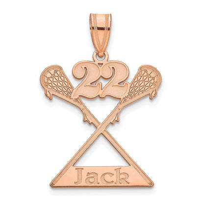 14K Rose Gold Personalized Lacrosse Pendant