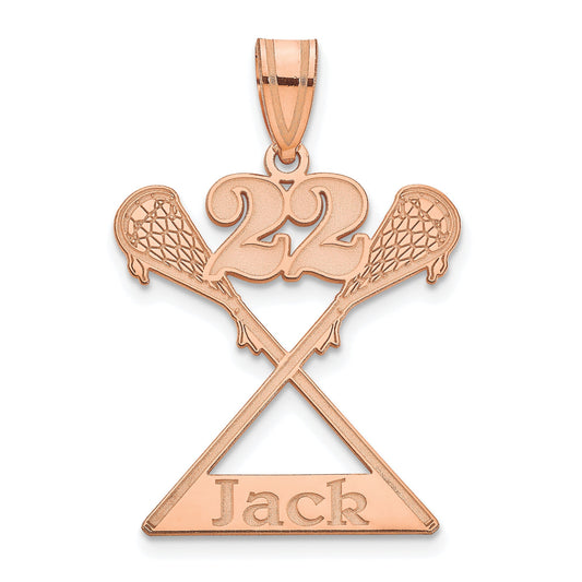 14K Rose Gold Personalized Lacrosse Pendant