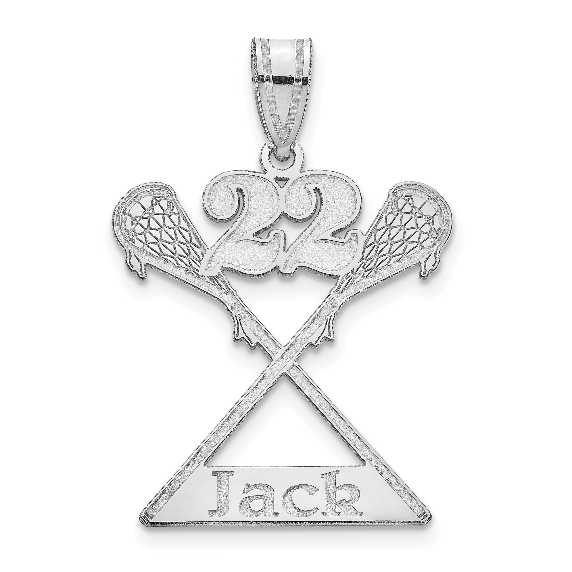 14K White Gold Personalized Lacrosse Pendant