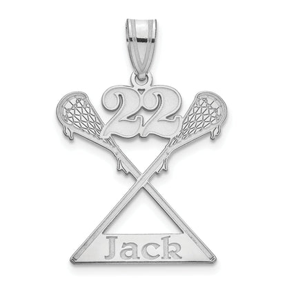 14K White Gold Personalized Lacrosse Pendant