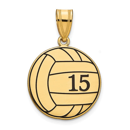 14K Yellow Gold 14Ky Personalized Volleyball With Enameled Pendant