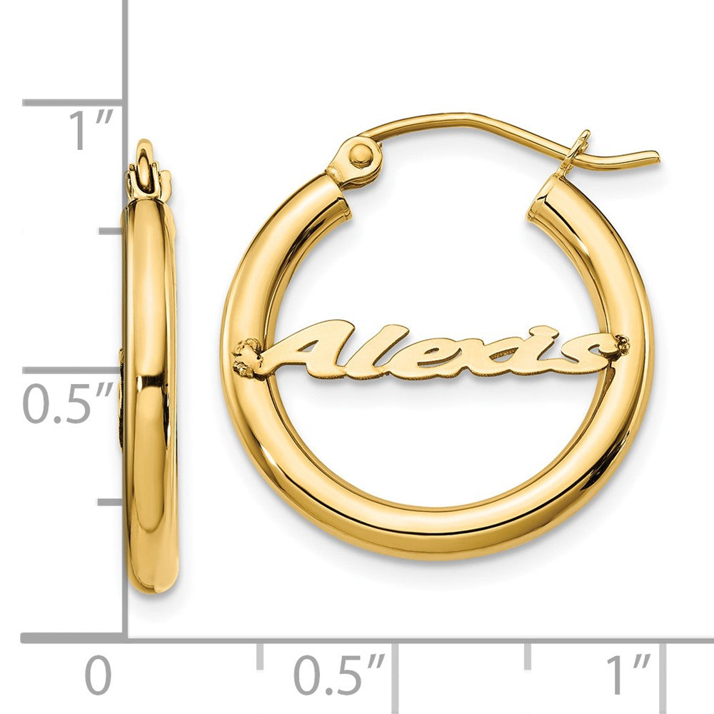 14K Yellow Gold Small Name Plate Hoop Earrings