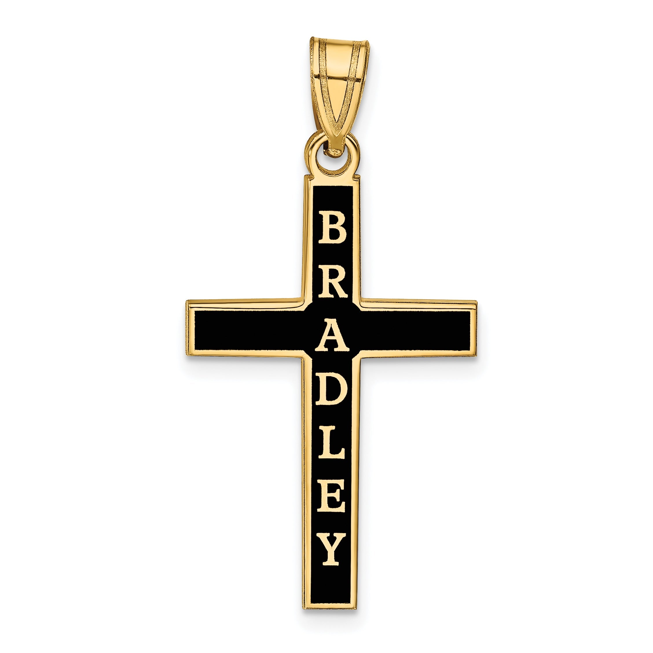 14K Yellow Gold Epoxy Cross With Name Pendant