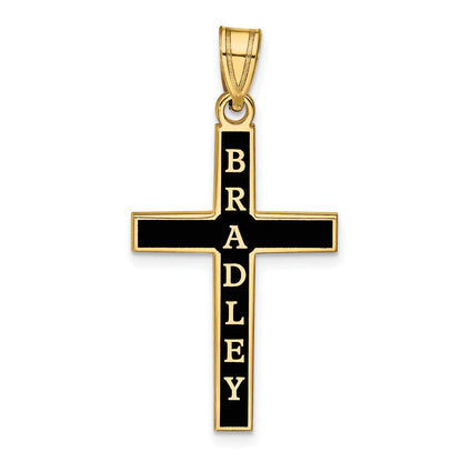 14K Yellow Gold Epoxy Cross With Name Pendant