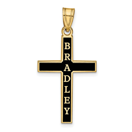 14K Yellow Gold Epoxy Cross With Name Pendant
