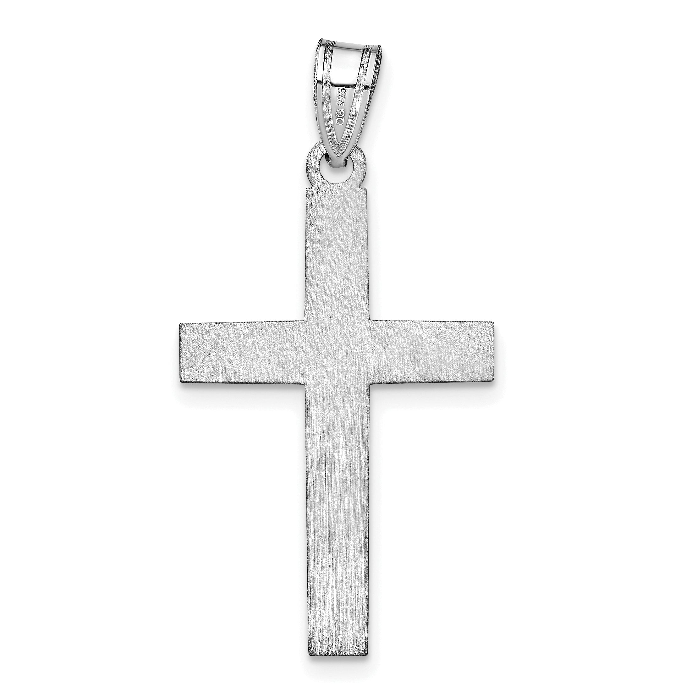 Sterling Silver Silver/Rhodium Plated Epoxy Cross With Name Pendant