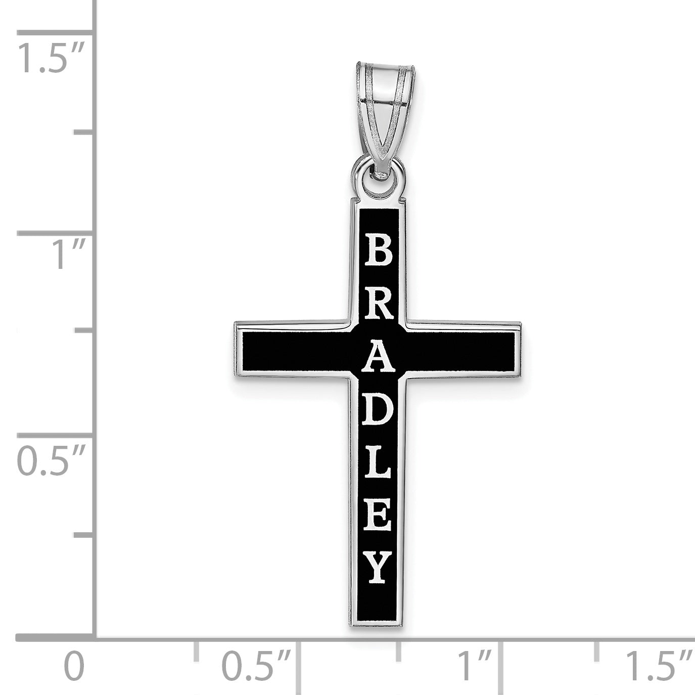 Sterling Silver Silver/Rhodium Plated Epoxy Cross With Name Pendant