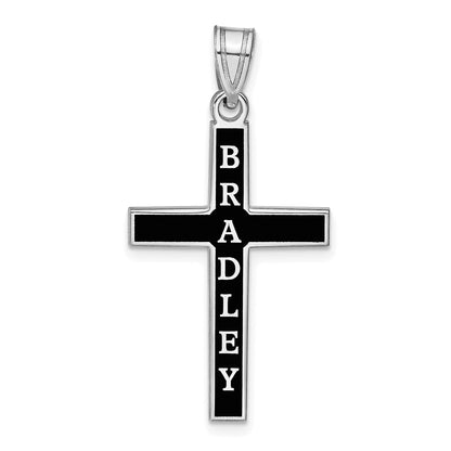 14K White Gold Epoxy Cross With Name Pendant