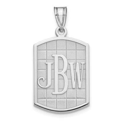 14K White Gold Brushed Monogram Pendant