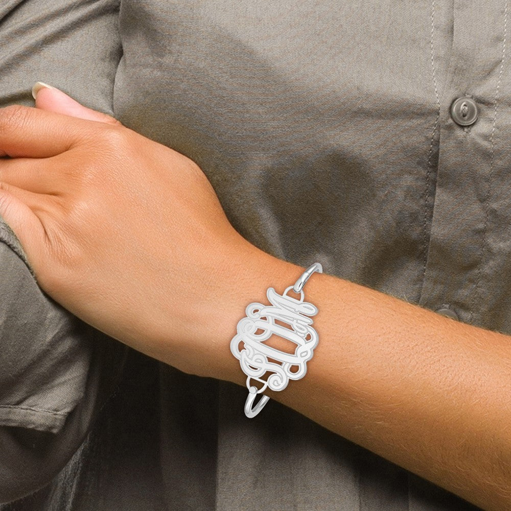 Sterling Silver Rhodium Plated Etched Monogram With Bangle