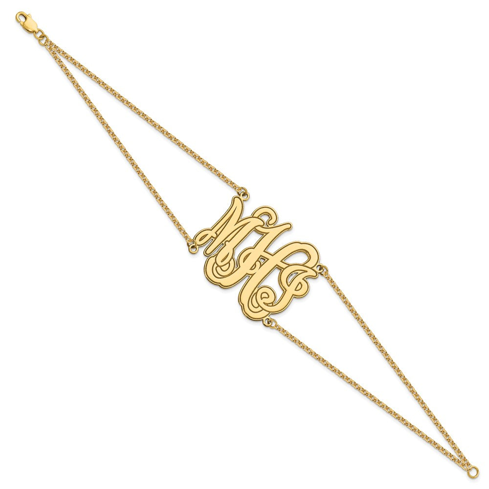 Gold Plated Etched Outline Monogram Double Chain Bracelet