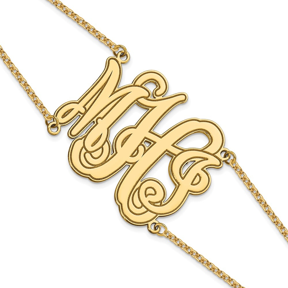 Gold Plated Etched Outline Monogram Double Chain Bracelet