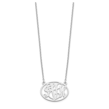 Sterling Silver Silver/Rhodium Plated Oval Monogram Necklace