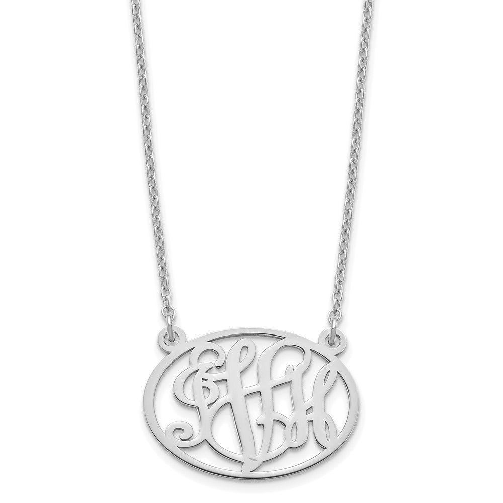 Sterling Silver Silver/Rhodium Plated Oval Monogram Necklace