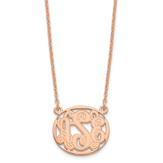 Rose Plated Sterling Silver/Rose Etched Oval Monogram Necklace