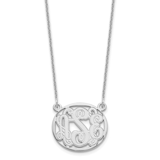 14K White Gold Etched Oval Monogram Necklace