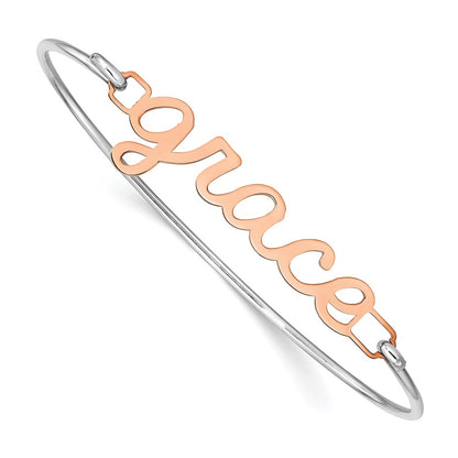 Rose Plated Name Plate On Sterling Silver Bangle
