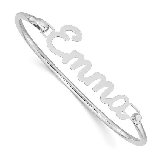 14K White Gold Name Plate On Sterling Silver Bangle