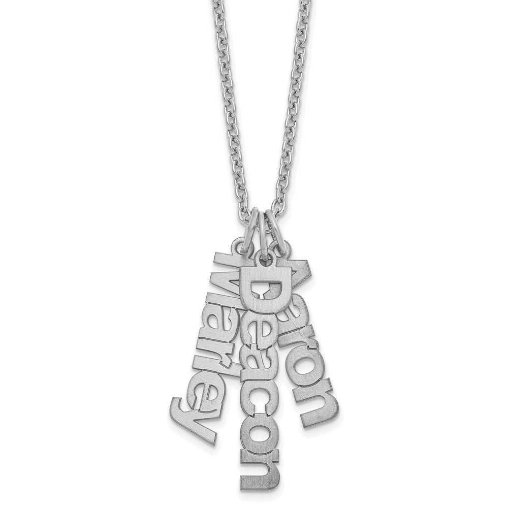 Sterling Silver Silver/Rhodium Plated Brushed 3 Name Charm Necklace