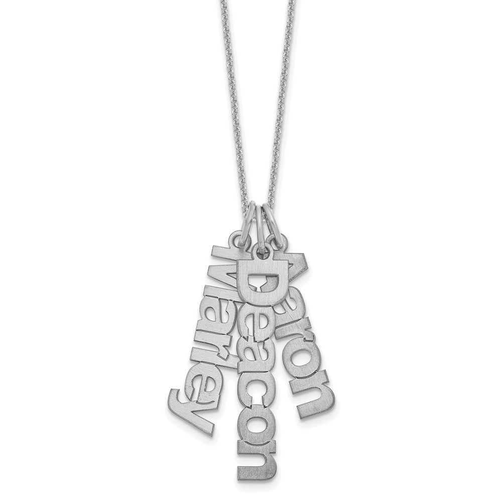 14K White Gold Brushed 3 Name Charm Necklace
