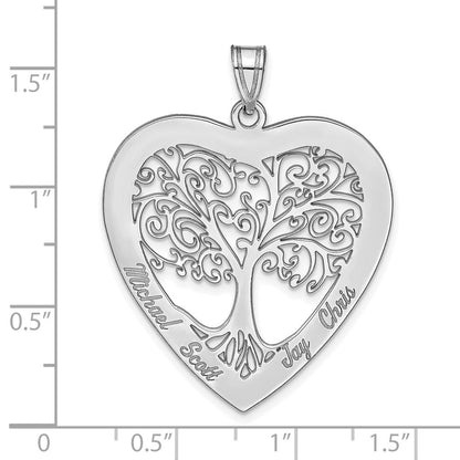 14K White Gold 14Kw Heart Family Tree Pendant