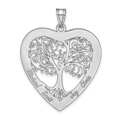 14K White Gold 14Kw Heart Family Tree Pendant