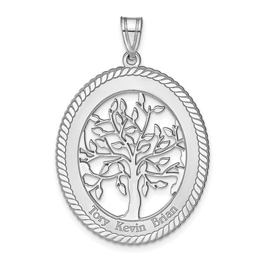 14K White Gold 14Kw Oval Family Tree Pendant