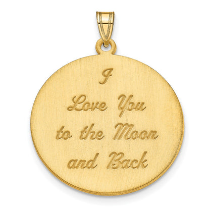 14K Yellow Gold Brushed I Love You To The Moon Pendant