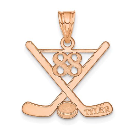 14K Rose Gold Personalized Hockey Pendant