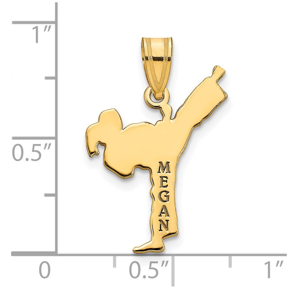 14K Yellow Gold Personalized Girl Karate Pendant