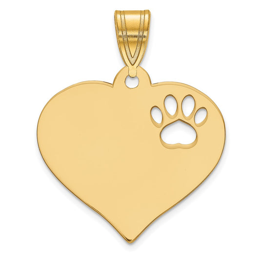 14K Yellow Gold Blank Heart With Cut Out Paw Print Pendant