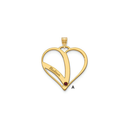 14K Yellow Gold One Name Birthstone Bezel Cut Out Heart Pendant
