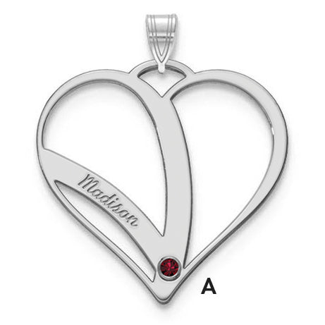 14K White Gold 14Kw 1 Name Birthstone 18K Rhod Plated Bezel Cut Out Heart Pendant