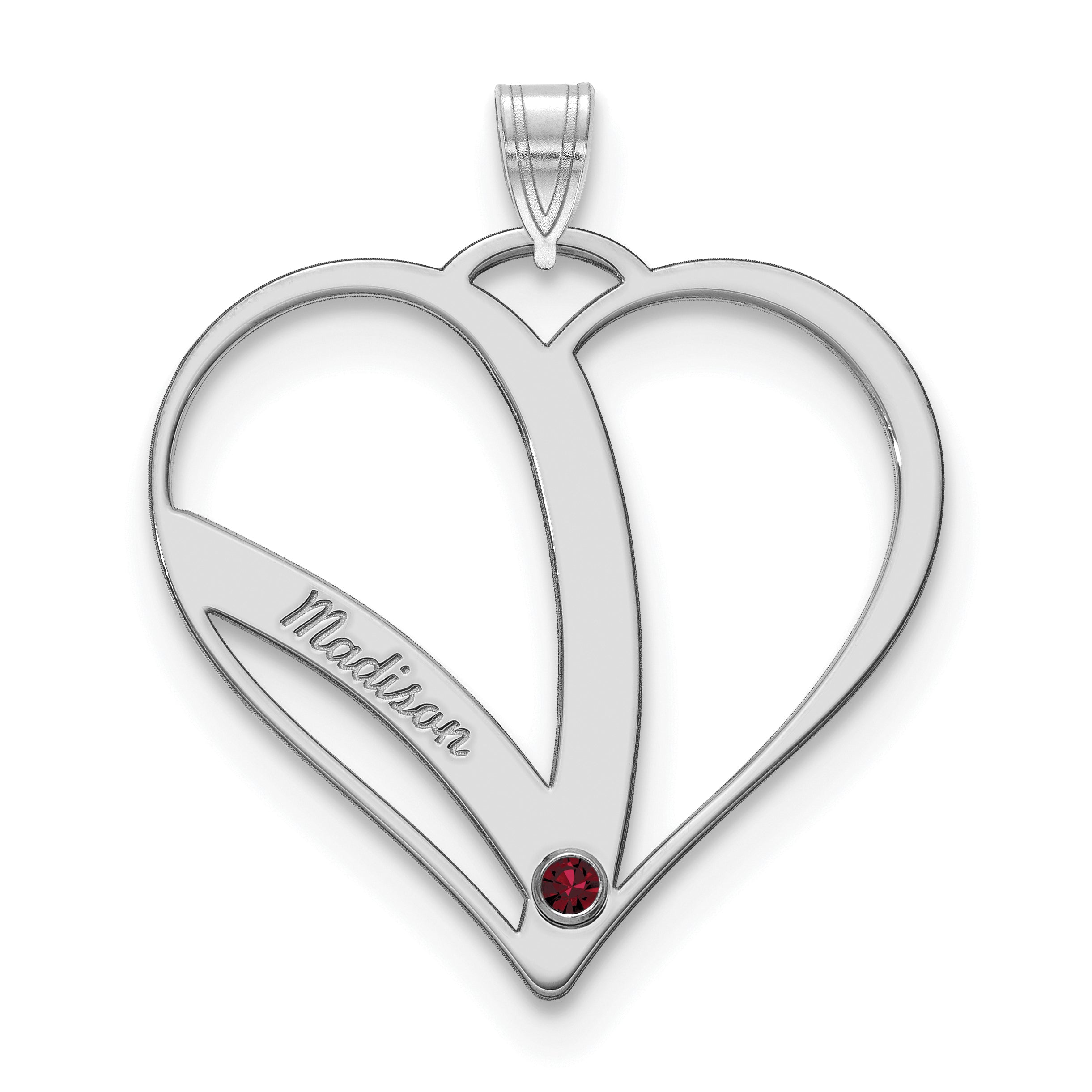 14K White Gold 14Kw 1 Name Birthstone 18K Rhod Plated Bezel Cut Out Heart Pendant